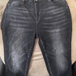 Black Straight Leg Jeans with Vintage Fading